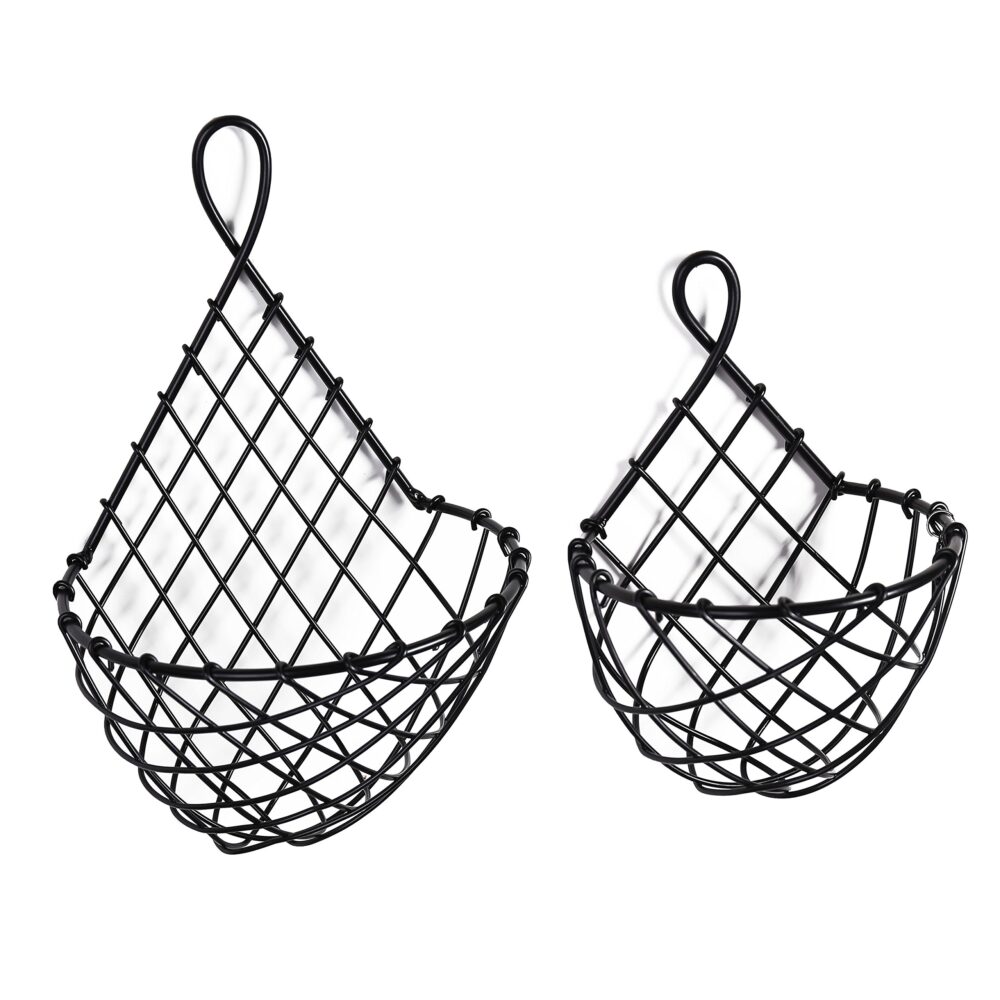 Set of 2 Stylish Baskets in Black Powder Coated Solid Iron Perfect for Vegetable and Fruit Storage Organizer Kitchenware Items - Image 2