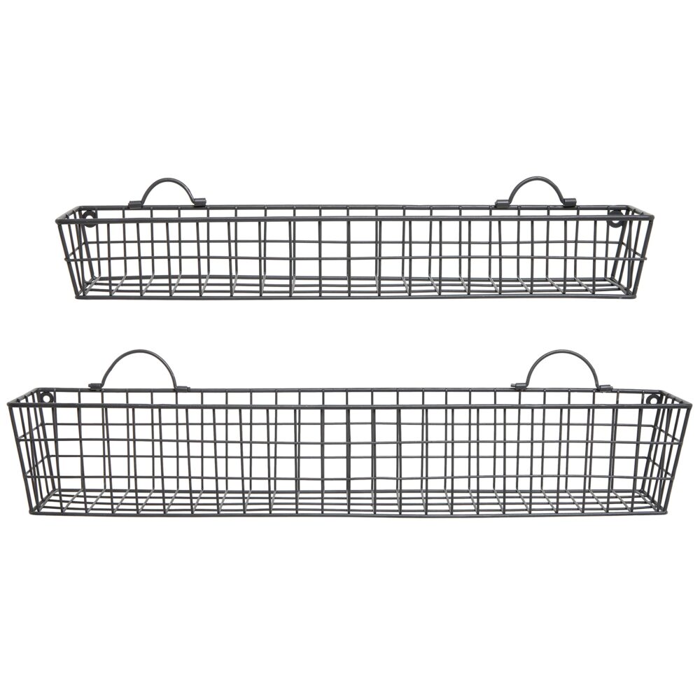 Set of 2 Black Wall Hanging Baskets in Iron Wire Perfect With Handles for Kitchen Storage of Cutlery and Brushes - Image 2