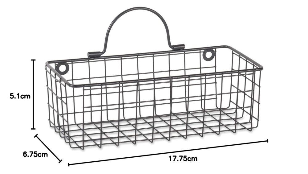 Set of 2 Black Wall Hanging Baskets in Iron Wire Perfect With Handles for Kitchen Storage of Cutlery and Brushes - Image 4