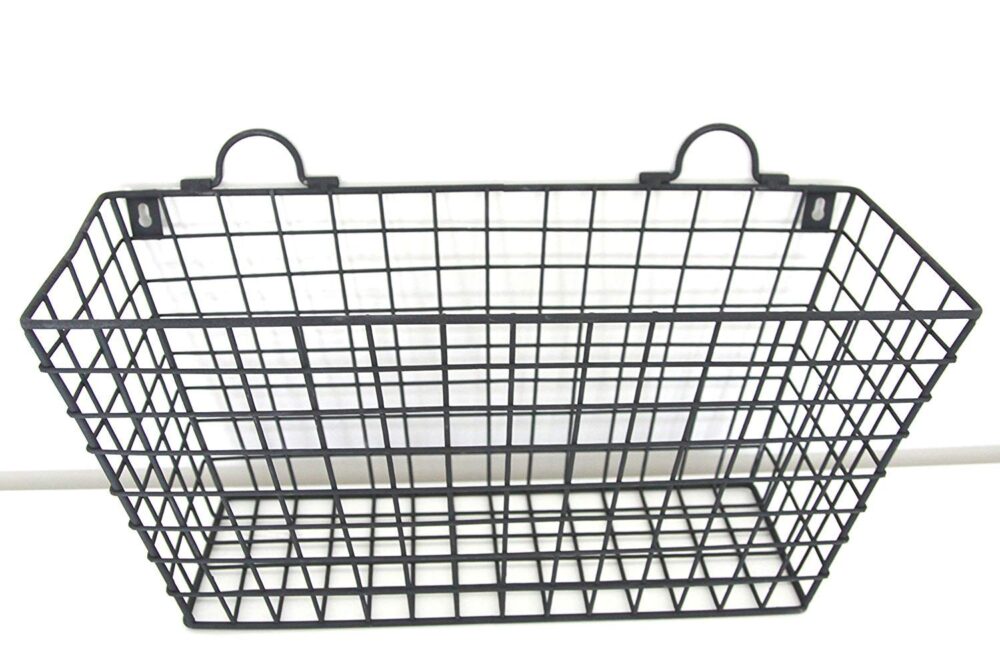 Set of 2 Black Wall Hanging Baskets in Iron Wire Perfect With Handles for Kitchen Storage of Cutlery and Brushes - Image 6