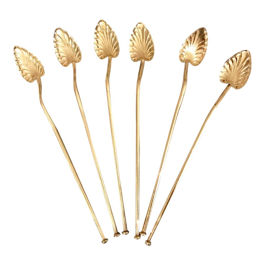 Handcrafted Leaf Design Metal Cocktail Stirrer Gold Polished Cocktail Spoons For Cocktail Mixing Bar Supplies items Barware Tool