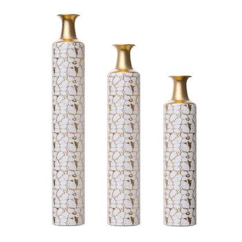 Tall Metal Floor Vase Elegant Gold Twig Pattern Antique White Finish Stylish Coastal Home Decor for Weddings Iron Material
