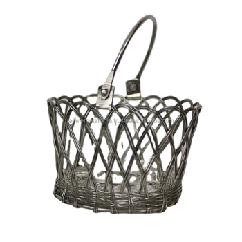 Small Woven Metal Basket in Stainless Steel with Silver Plated Finished Perfect for Stylish Home Decor and Organization Items