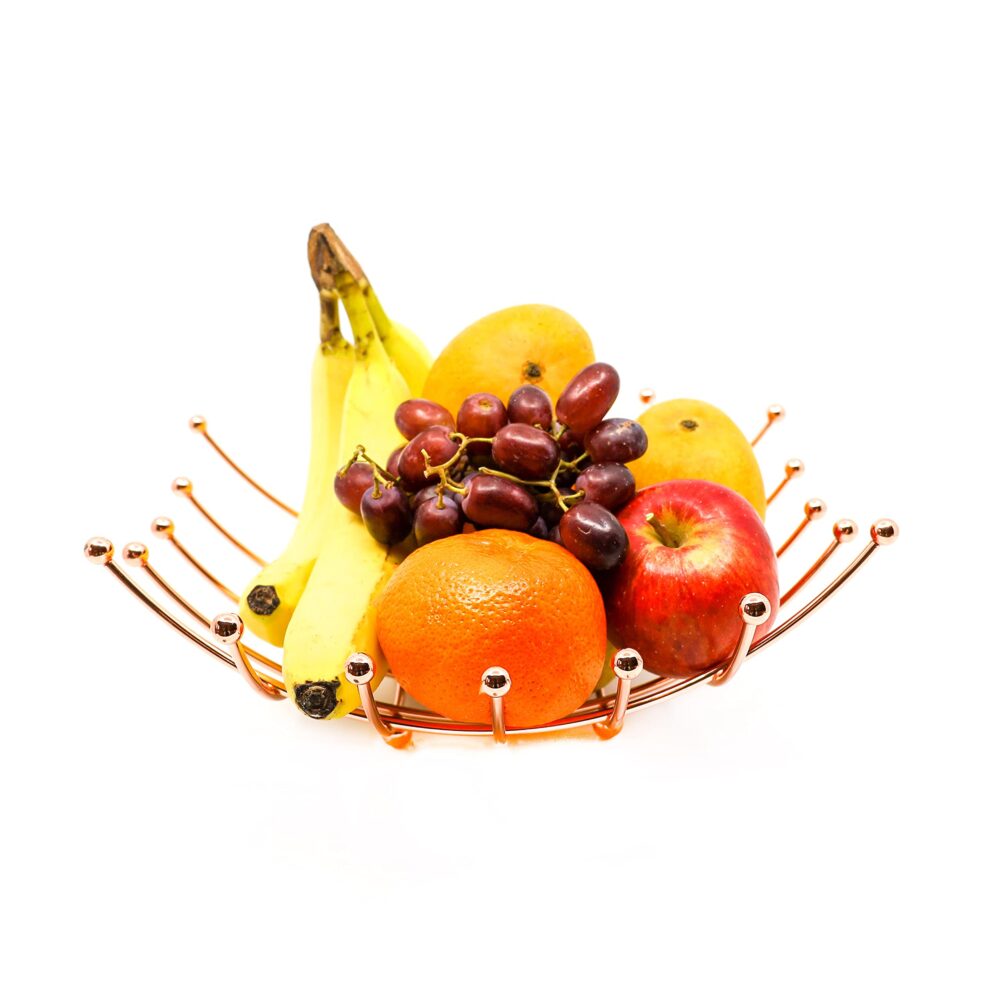 Copper Metal Wire Basket in Elegant Design with Slate Base Ideal for Decorative Fruit Storage and Tabletop Centerpiece - Image 5