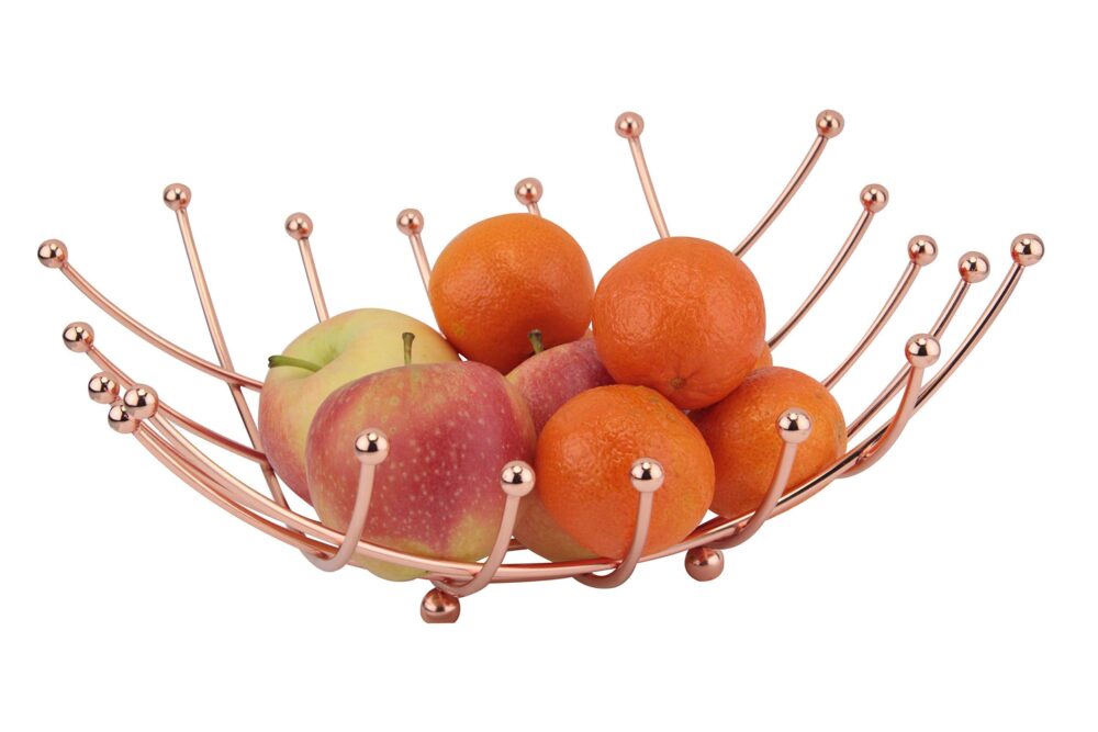 Copper Metal Wire Basket in Elegant Design with Slate Base Ideal for Decorative Fruit Storage and Tabletop Centerpiece - Image 7