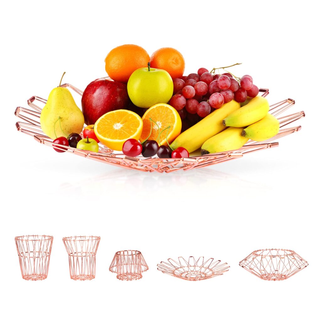 Copper Metal Wire Basket in Elegant Design with Slate Base Ideal for Decorative Fruit Storage and Tabletop Centerpiece - Image 6