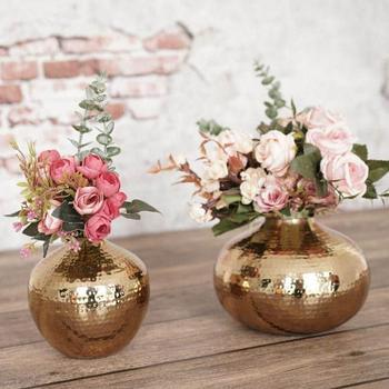 Set Of 2 Hammered Design Metal Table Vases With Gold Finished Perfect for Home,Wedding and Events Decor Modern Vase
