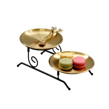 Wooden Pizza Stands for Home Dessert Server Round Medium Sizes Gold Polished Iron Tableware Box Packed Kitchenware Dinnerware
