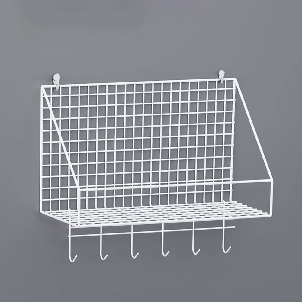 Large Wrought Iron Wall Basket White Powder Coated Finished Perfect for Home Storage and Organization Solution - Image 5