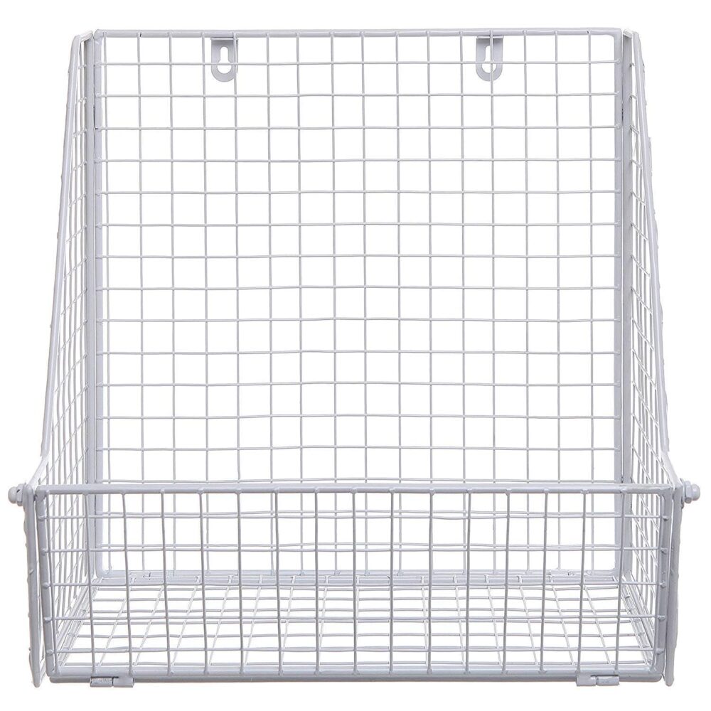 Large Wrought Iron Wall Basket White Powder Coated Finished Perfect for Home Storage and Organization Solution