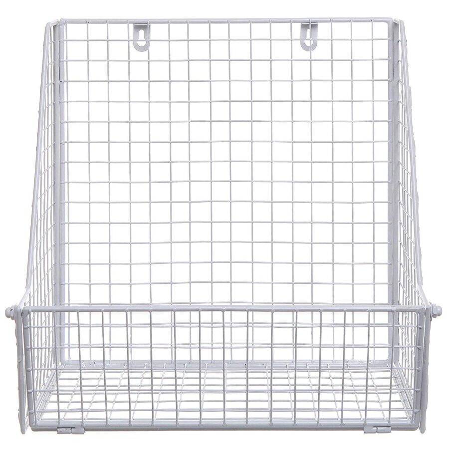 Large Wrought Iron Wall Basket White Powder Coated Finished Perfect for Home Storage and Organization Solution