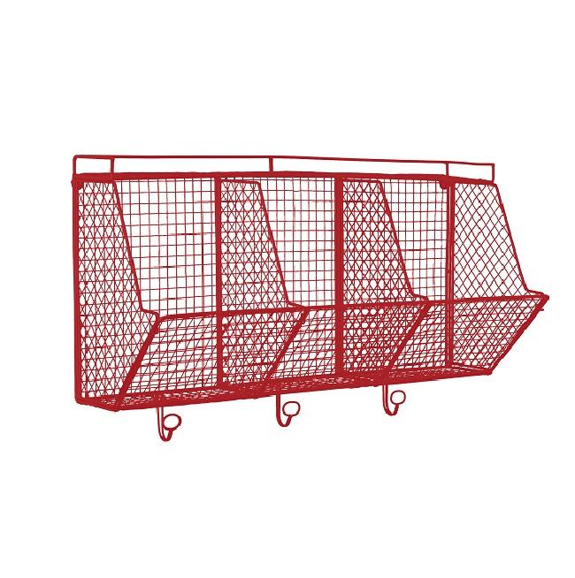 Classic Rectangle Shape Wall Mounted Basket in Metal with Red Coated Finished Perfect for Home Decorative Storage Solution