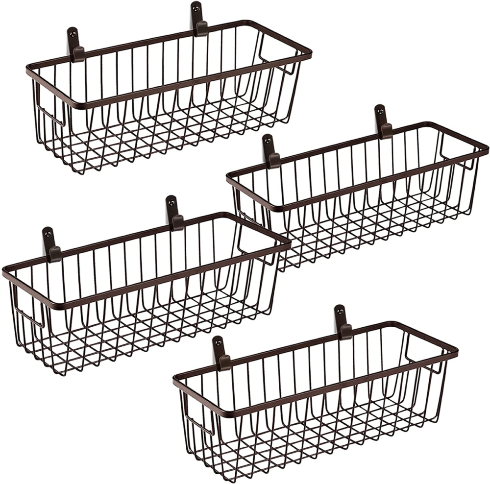 Set of 2 Wall Mounted Storage Baskets in Metal Iron Latest Design Perfect for Stylish Home and Kitchenware Use - Image 2