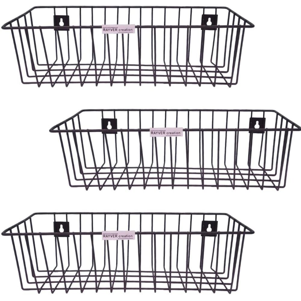 Set of 2 Wall Mounted Storage Baskets in Metal Iron Latest Design Perfect for Stylish Home and Kitchenware Use - Image 4