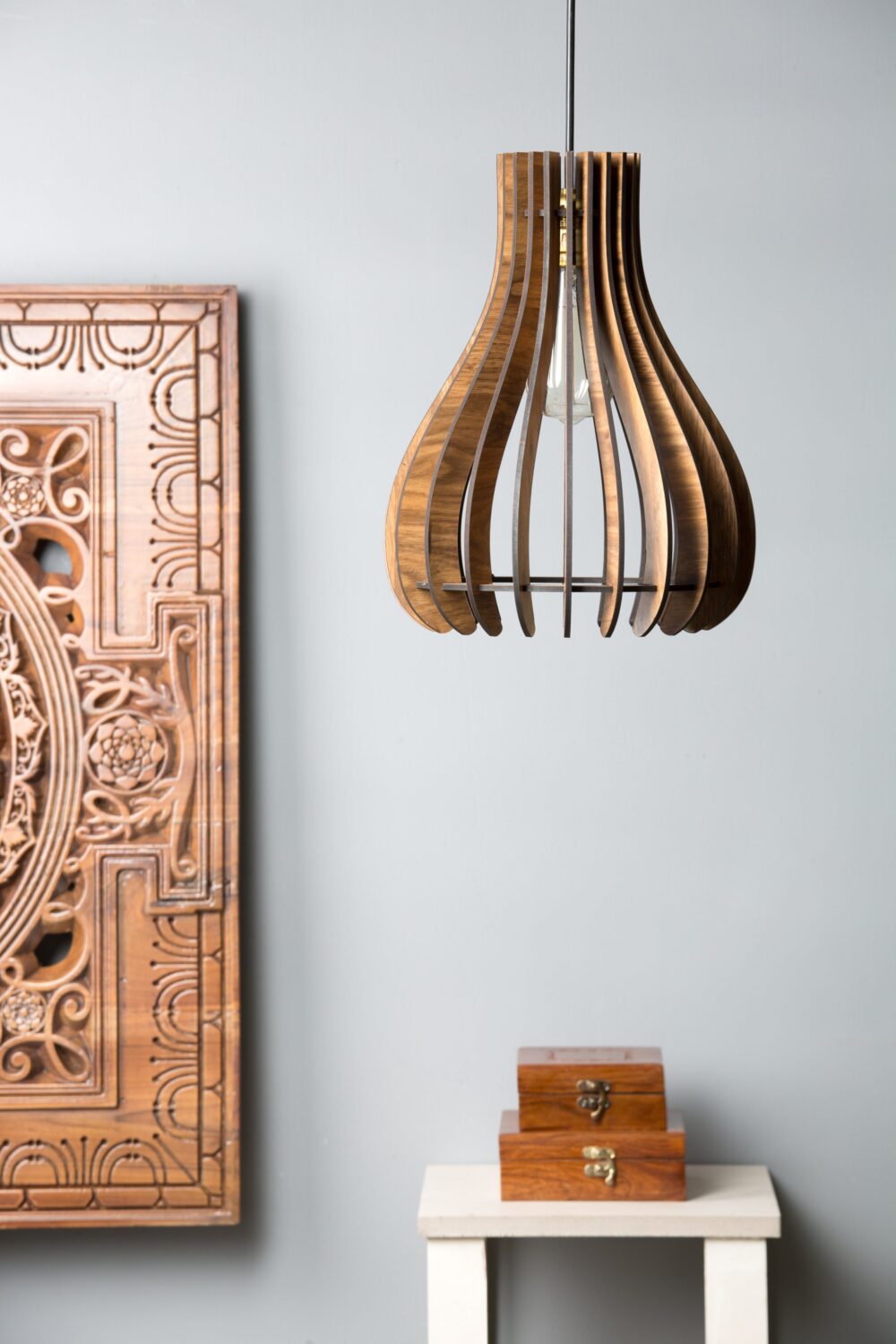 Handcrafted Wooden Ceiling Lamp Long Oval Made Mango Acacia Bamboo Wood for Home Hotel Restaurant Bedroom Living Decorations - Image 4