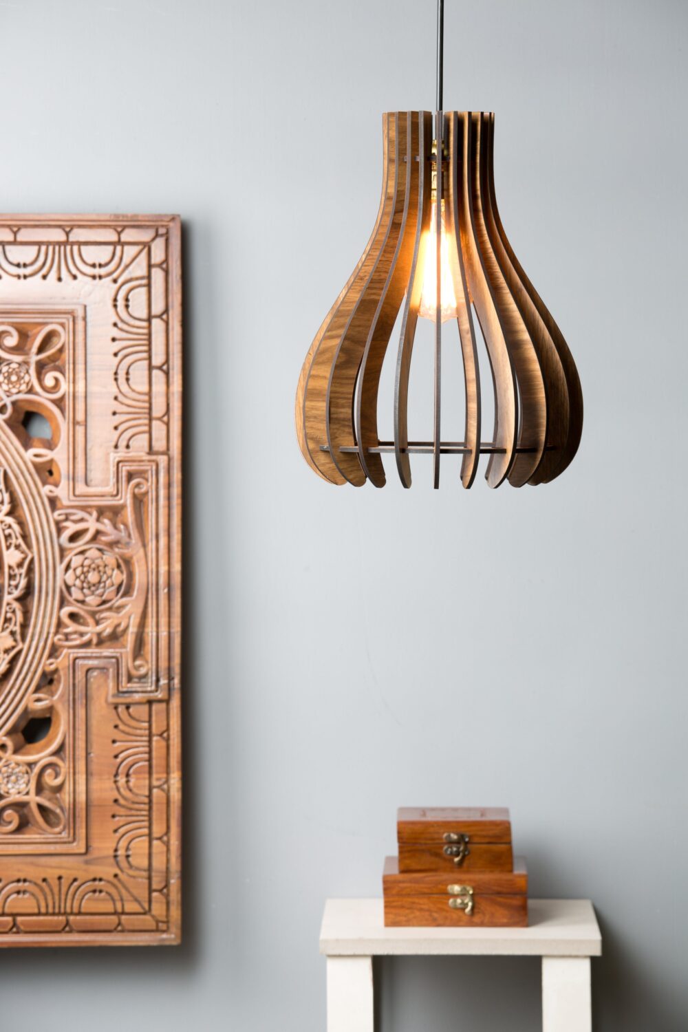 Handcrafted Wooden Ceiling Lamp Long Oval Made Mango Acacia Bamboo Wood for Home Hotel Restaurant Bedroom Living Decorations - Image 2