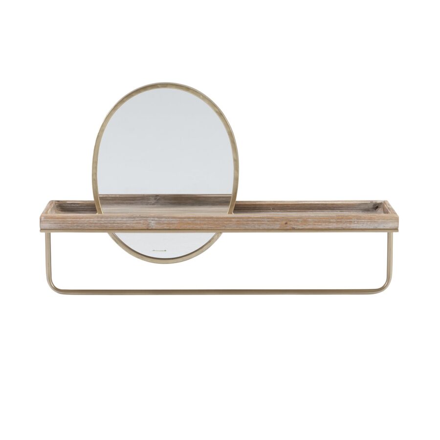 Round Wall Mirror for Home Decor Room Decor Living Decor Silver Metal Decorative Wall Mirror With Wood Rack Luxury Gift Item