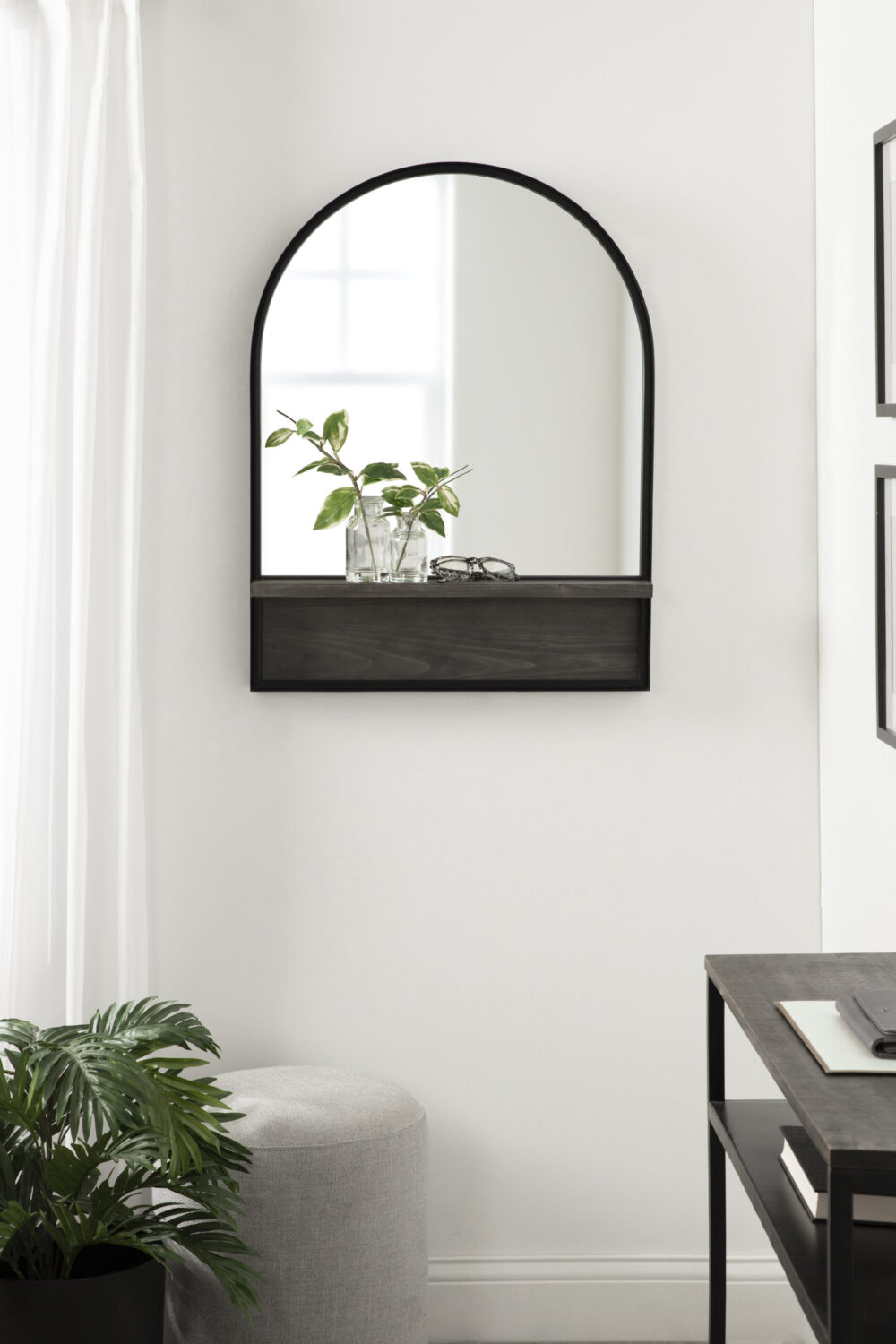 Silver Metal Wall Mirror With Attached Shelf New Home & Living Room Bathroom Bedroom Office Decor Luxury Gift Items Home Decor