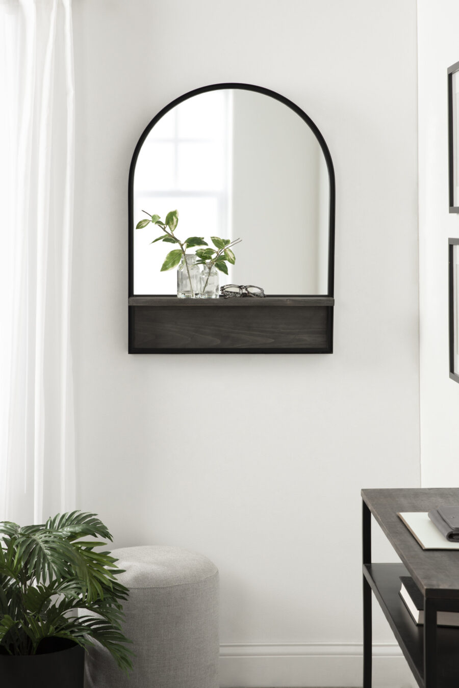 Silver Metal Wall Mirror With Attached Shelf New Home & Living Room Bathroom Bedroom Office Decor Luxury Gift Items Home Decor