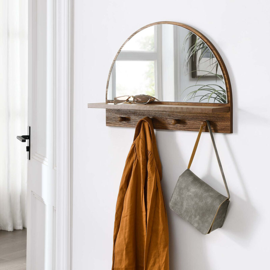 Wall Mirror Silver Metal Wall Mirror With Attach Shelf New Home & Living Room Bathroom Bedroom Office Decor Luxury Gift Items